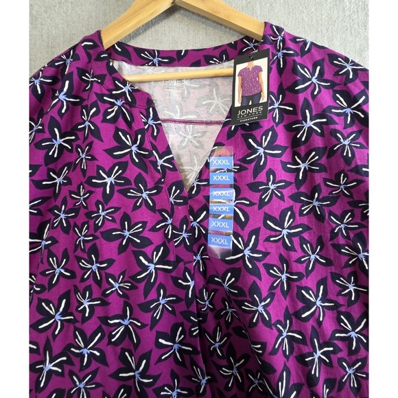 Jones New York Tops - Jones New York Signature Womens 3XL Tunic Top Purple Hollyhock Print V Neck NEW